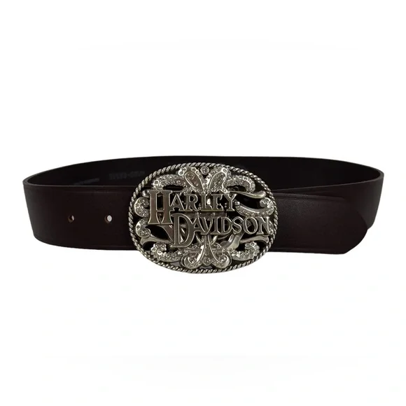 Harley Davidson Womens 30 Leather Belt Buckle Waist Belt Brown Moto Western